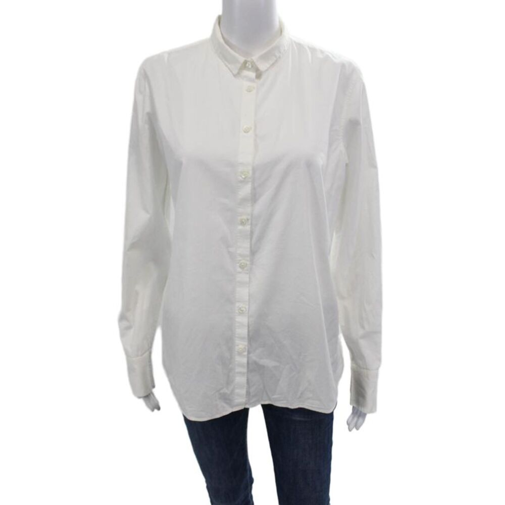 Van Laack Womens Cotton Long Sleeve Button Front Collared Blouse White Size 40